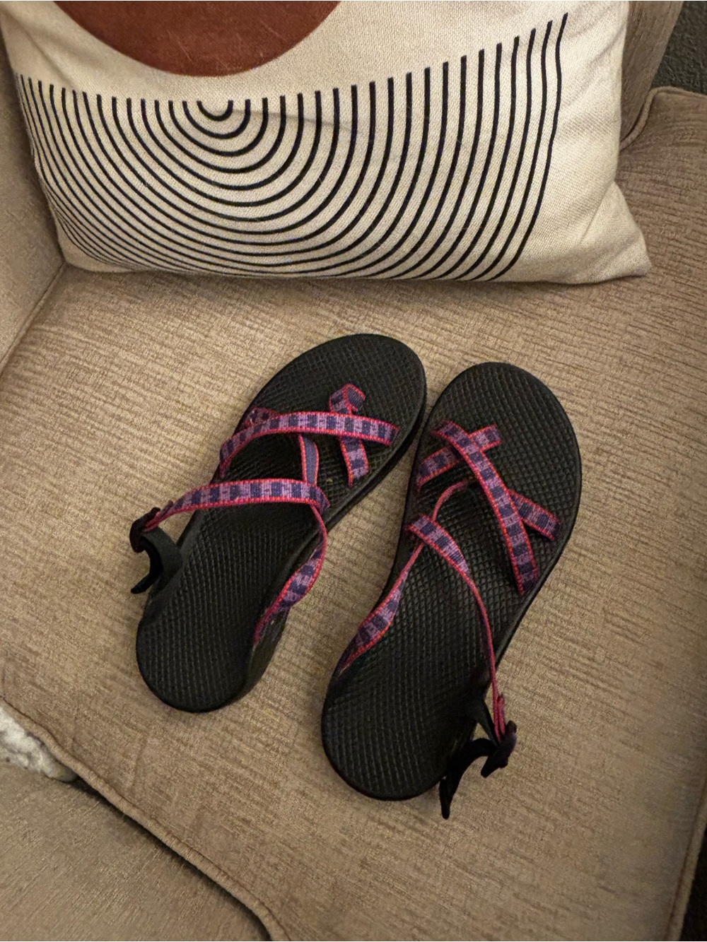 Chaco’s Black Sandals with Pink & Purple Straps